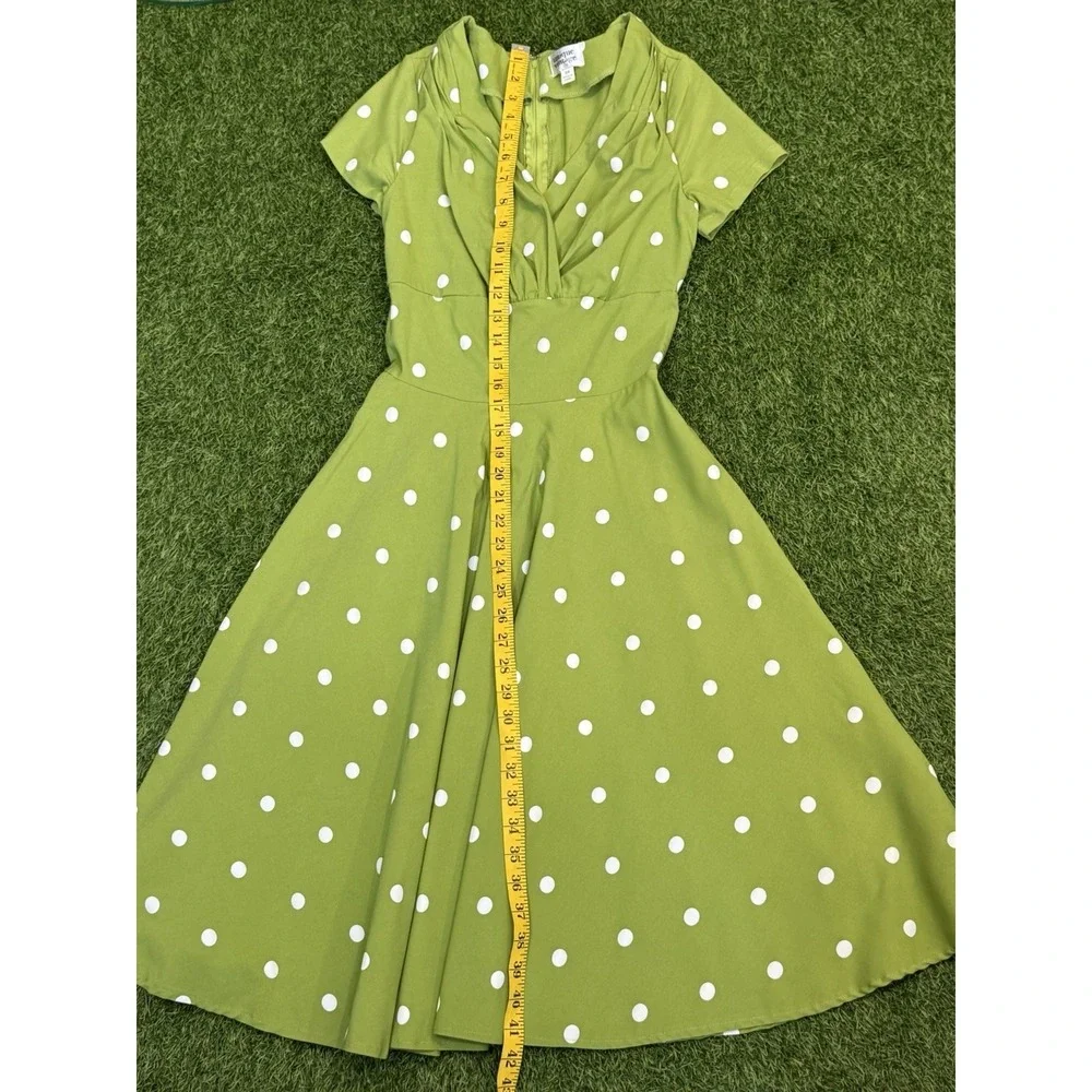Unique Vintage Dress Womens Small 4 Green Polka Dot Retro Midi - Picture 11 of 16